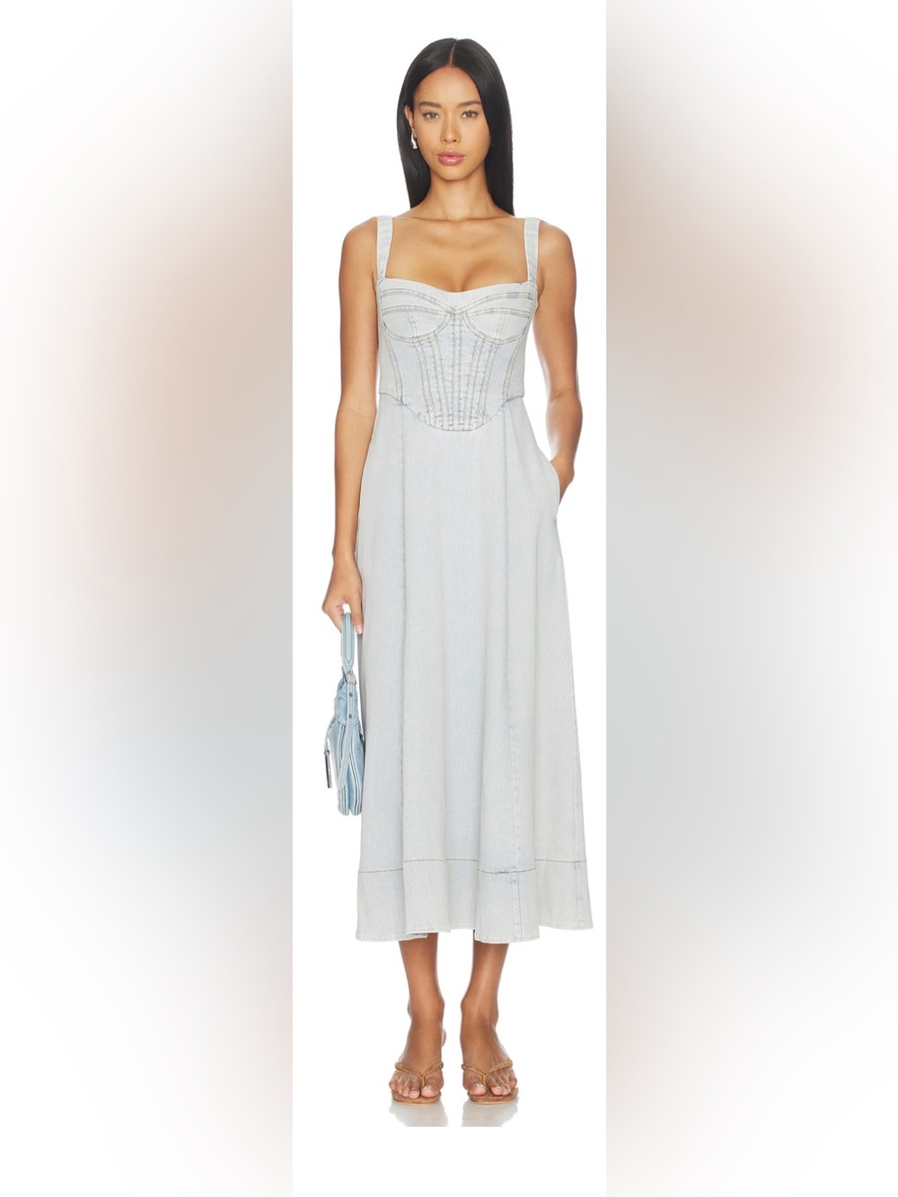 Like New! Bardot Light Wash Denim Corset Midi Dress/ Size 6